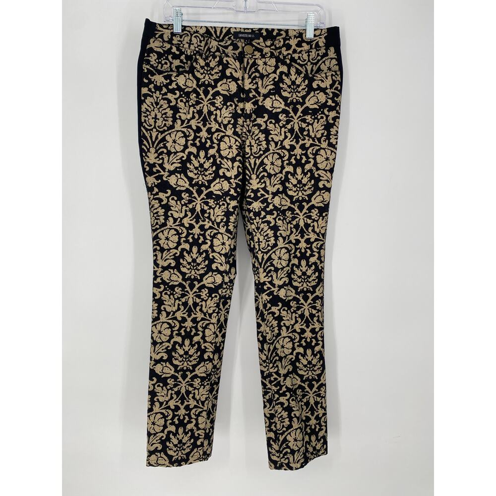 Lafayette 148 New York Black and Tan Damask Straight Leg Pants
